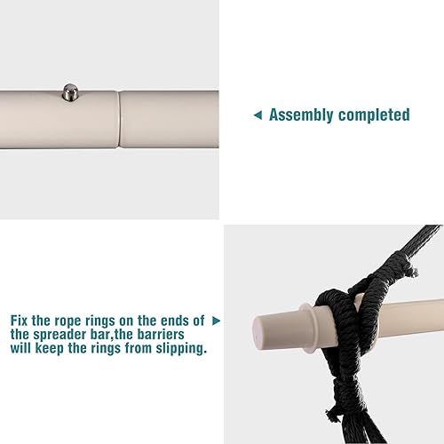 Miniatura 5 de Chihee Silla de hamaca súper grande, silla colgante de cuerda de algodón hilado suave, plegable y resistente, barra esparcidora de metal resistente,