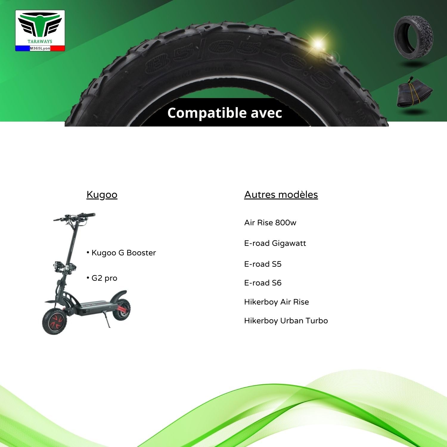 Neumático 85/65-6.5 para patinete eléctrico kugoo G Booster - G2 pro - Air Rise 800w E-road Gigawatt - E-road S5 - S6 - Hikerboy Air Rise - Hikerboy Urban Turbo (Tire and Tube)