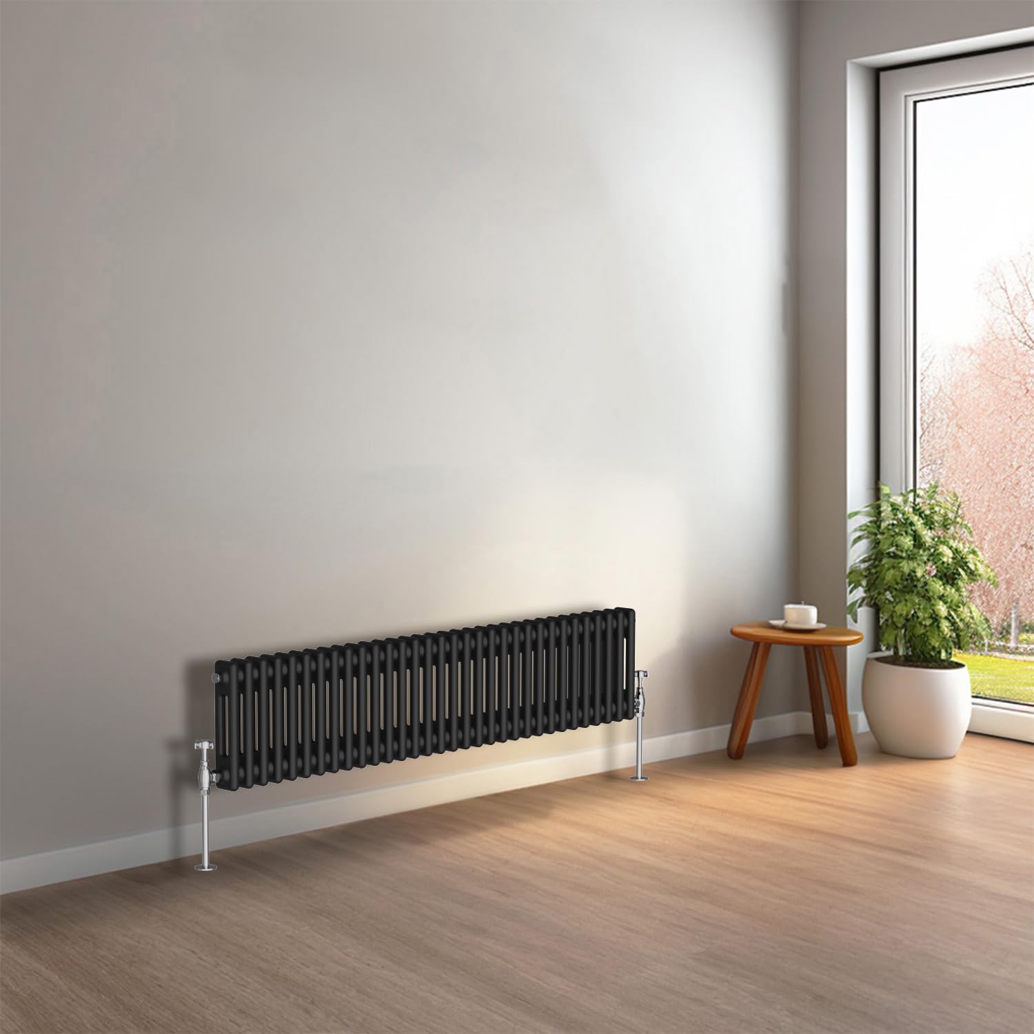 NRG 300 x 1460mm Black Horizontal Traditional Column Cast Iron Style Radiator Central Heating Radiator Perfect for Bathrooms, Kitchen, Living Room Double Panel — image 1