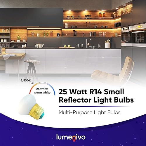 Miniatura 5 de Bombillas reflectoras pequeñas R14 de 25 vatios  120130 voltios E26 de repuesto de base de cuello corto incandescente esmerilada de lava bombillas