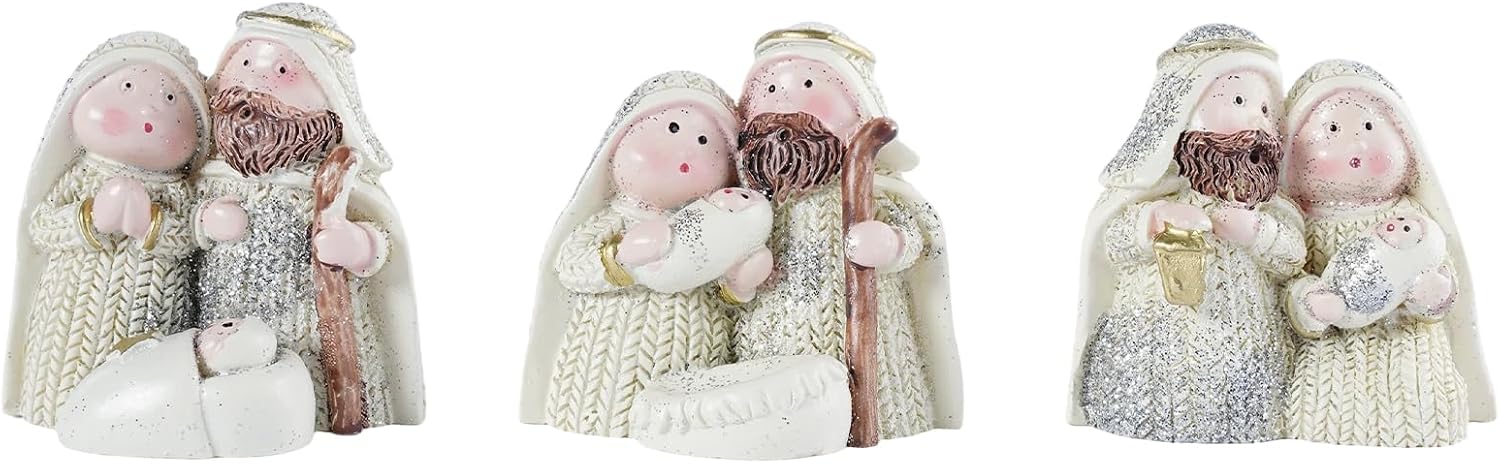 3-Piece Mini Nativity Set Holy Family Statue Catholic Resin Baby Jesus Figurine for Christmas Decorations Cute Nativity Scene Indoor Holiday Decorations for Tabletop Shelf, Beige