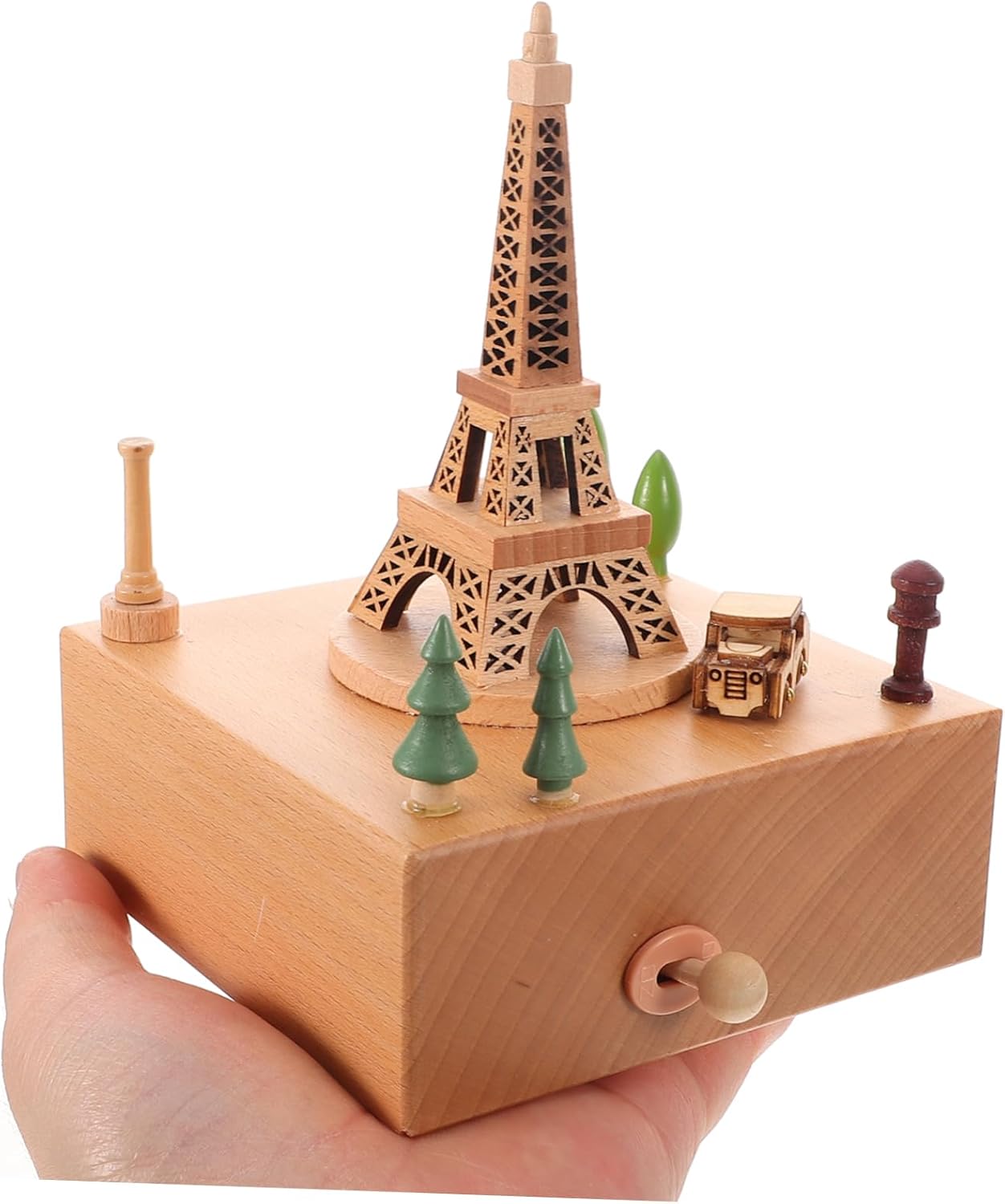 ABOOFAN Wood Music Box Eiffel Tower Design Creative Hand-Crank Musical Figurine for Valentine Day Birthdays and Special Occasions