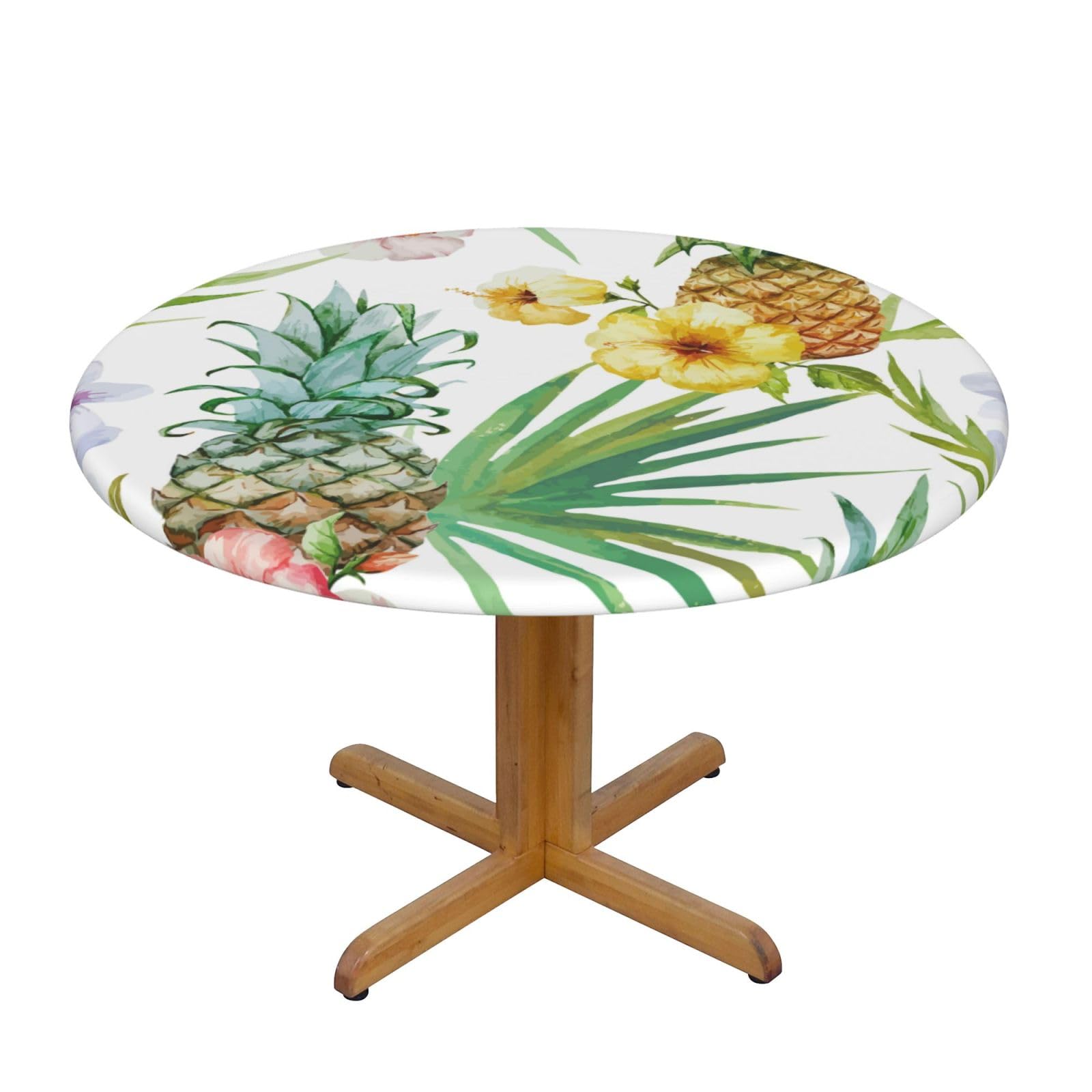 ESNAIUVCD Tropical Pineapple print Waterproof Round Tablecloth,Outdoor Table Cloth with Elastic Edged, Elastic Tablecloth Wipeable, Garden Table Cloth Suitable for sizes 90cm-140cm