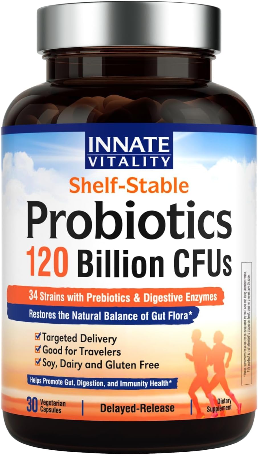 Probiotics 120 Billion CFUs for Men & Women, 34 Strains with Prebiotics & Digestive Enzymes, Immune & Digestive Health, Delayed Release, Shelf Stable, 30 Vegan Capsules