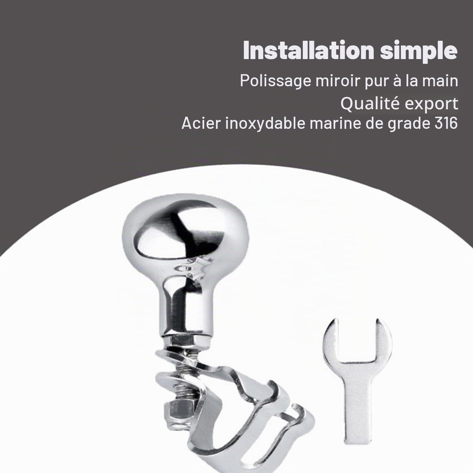 Boule volante Contrôle manœuvré à bouton tournant Poignée de direction en acier inoxydable qualité marine pour yacht et bateau, accessoires Gimocool