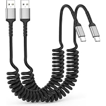 Car Carplay Cable 2Pack 3ft Coiled USB A to USB C Cable for Android Auto CarPlay, USB C Car Cable Fast Charging for iPhone 17 16 15 Samsung Galaxy S25 S24 S23, USB C Cable Coiled