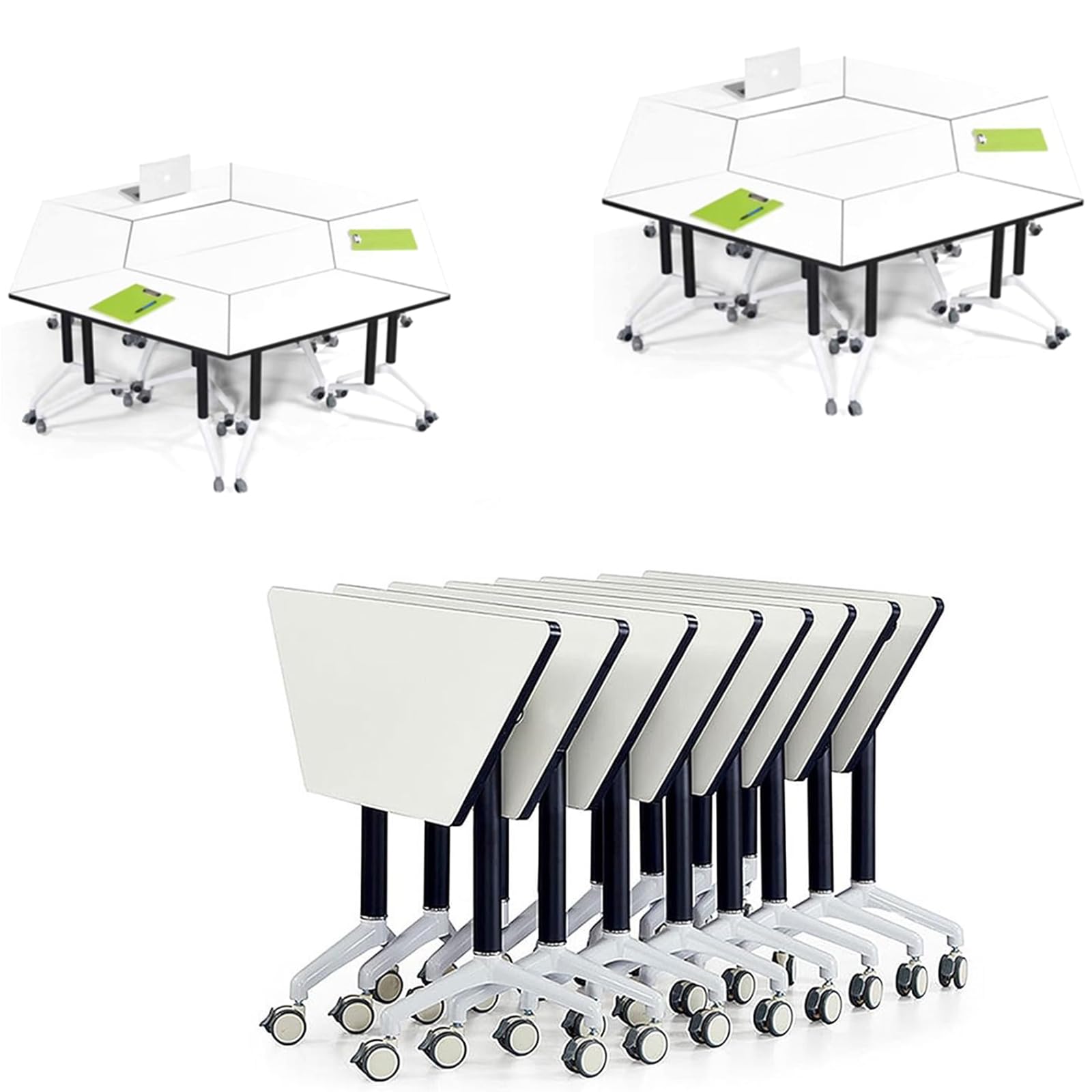 Leomix 8pack, Metal Frame Conference Room Table, Foldable Flip Top Mobile Training Table, Combinable Trapezoidal Conference Table Computer Desk [Energy Class A]