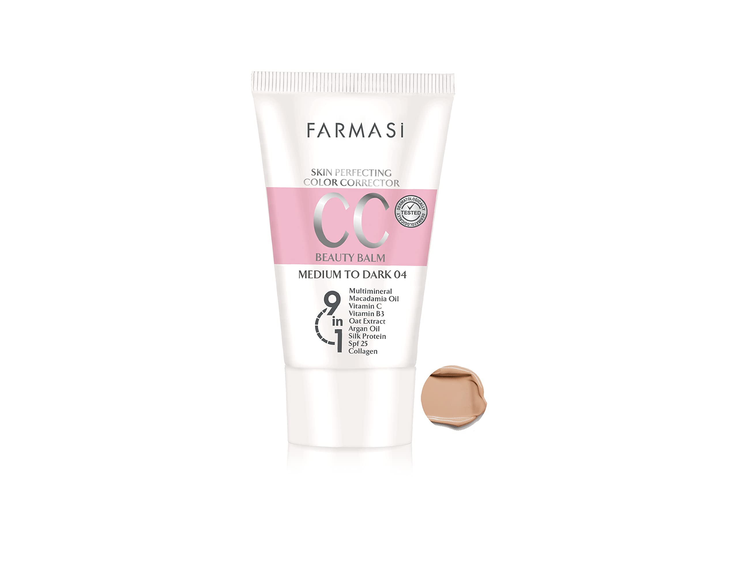 FARMASiCC Color Control Cream, Natural and Flawless Finish, Enriched Formula with Multimineral & Spf 25+, All-Day Hold, All Skin Types, 1.7 fl. oz, Medium to Dark