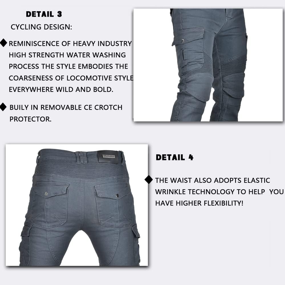 LOMENG Armored Motorcycle Riding Pants Motorbike Riding Denim Jeans Dual Sport Versatile Stretch Trousers with Knee Hip Pads - Image 6