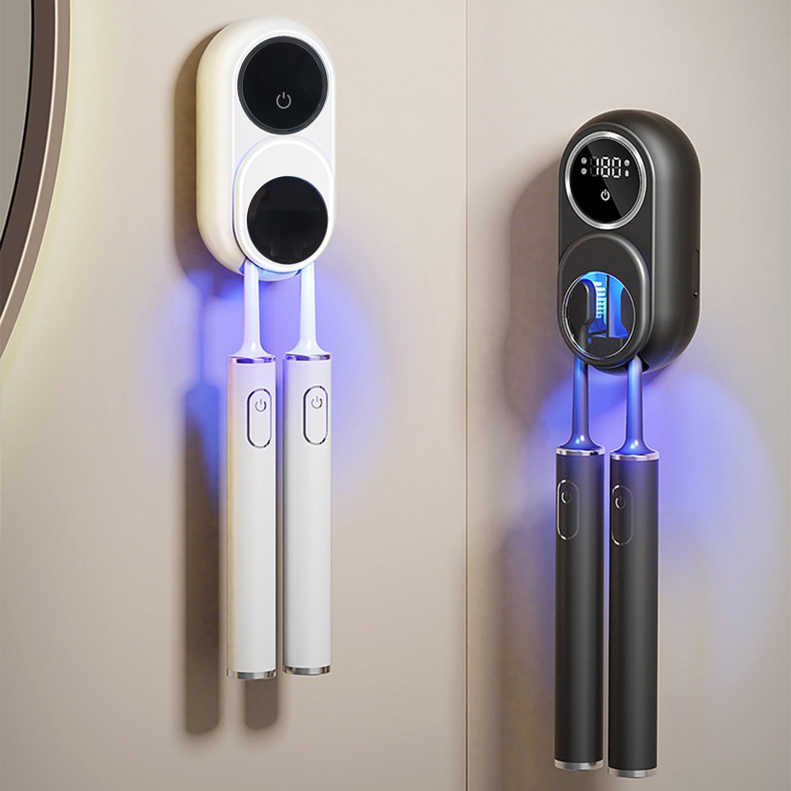 Portaspazzolino ricaricabile per 2 bagni, con display a LED, sterilizzatore per spazzolino da denti con display a LED