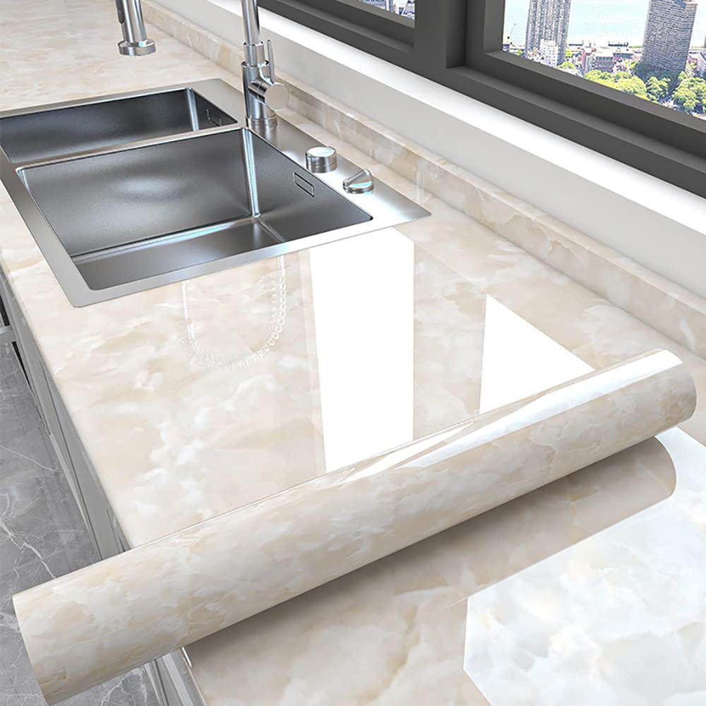 SEJAS Marble Wallpaper Self Adhesive for Kitchen Washable Worktop Covering Marble Effect Sticky Back Plastic roll Marble Contact Paper Table (5m x 0.8m)