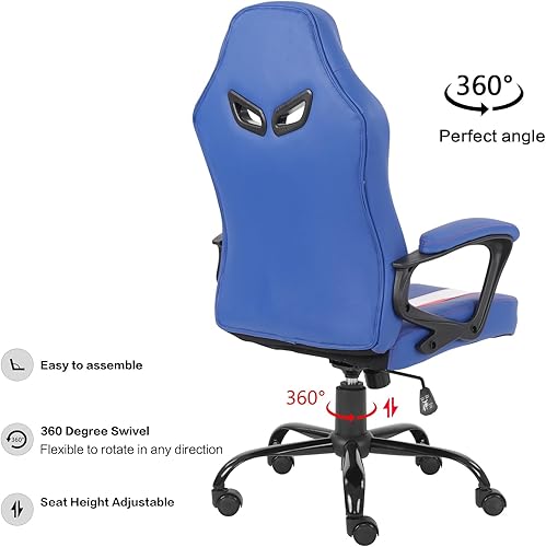 Miniatura 5 de Modern-Depo Silla ergonómica para juegos para adolescentes y jóvenes, silla giratoria de computadora de carreras de respaldo alto, silla de juegos