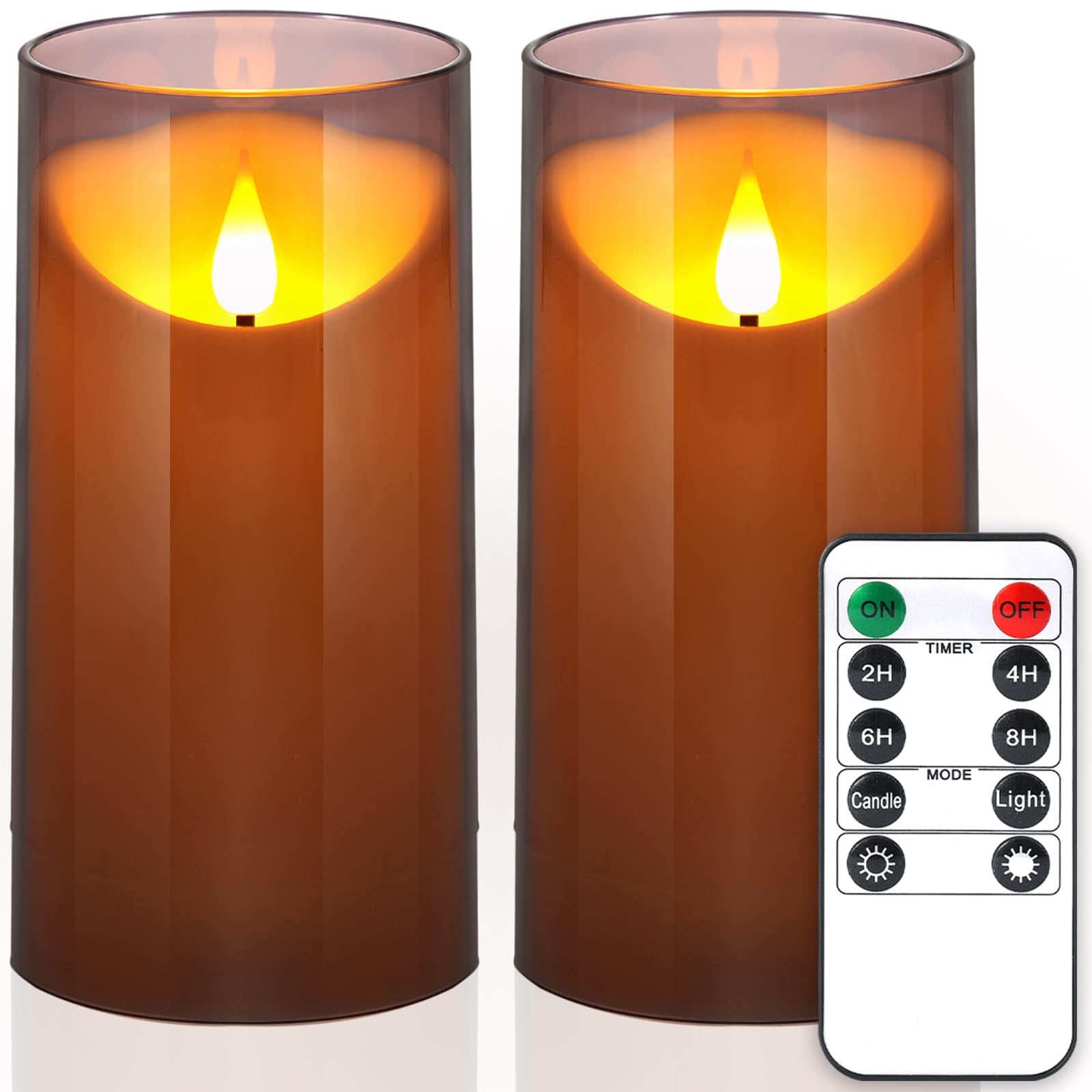NURADA Flameless Candles with Remote Timer: 3D Wick Battery Operated Led Pillar Candle Unbreakable Acrylic Fake Candle Set for Home Decoration Romantic Ambiance- Grey 2 Pack — image 1