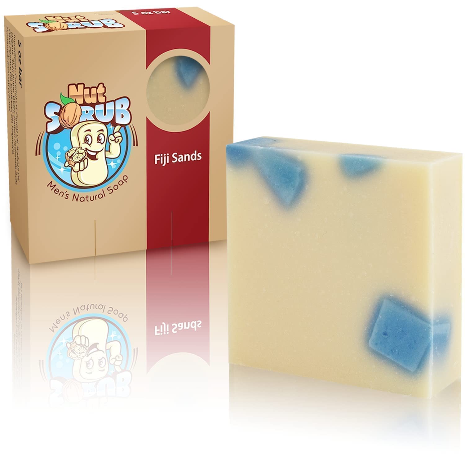 Nut ScrubMen's Bar Soap, 5 Oz Deodorant Bath Bars for All Day Freshness, 100% Natural Man Soap in Fiji Scent, Organic Soap for Men, USA Handmade Face & Body Bar Soap, Masculine Soap Bars for Shower