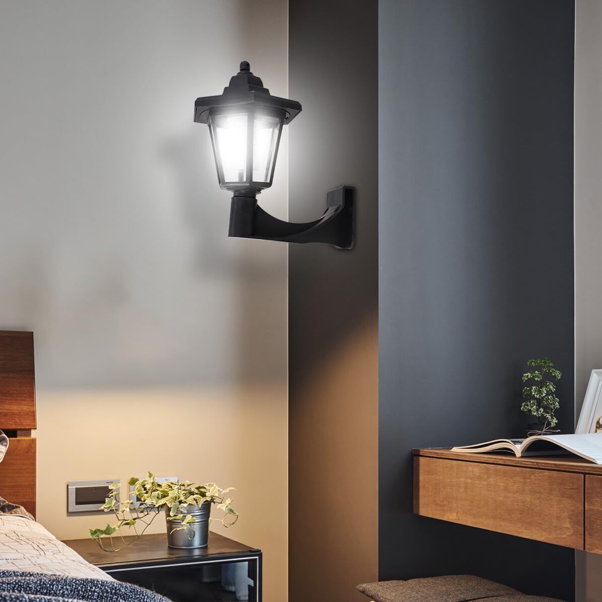 Lampade Solari da Parete Esagonali Vintage 2 Pezzi per Esterni Consumo Ridotto Plastico Nero per Giardino e Piscina