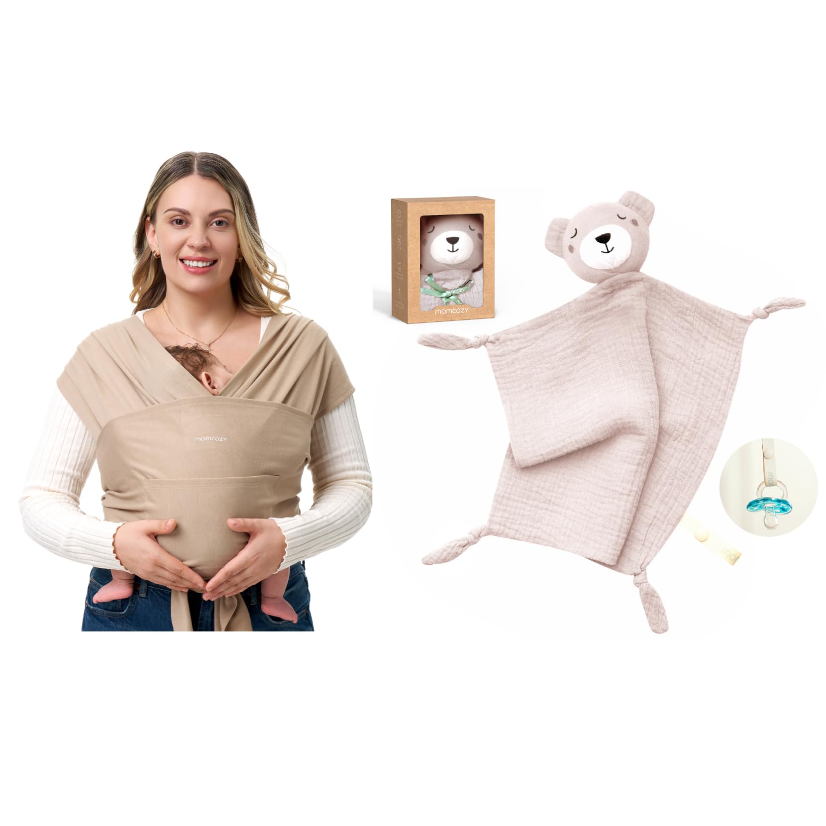 Momcozy Echarpe de Portage Bebe avec Anneaux & momcozy Doudou Bebe Ours Rose