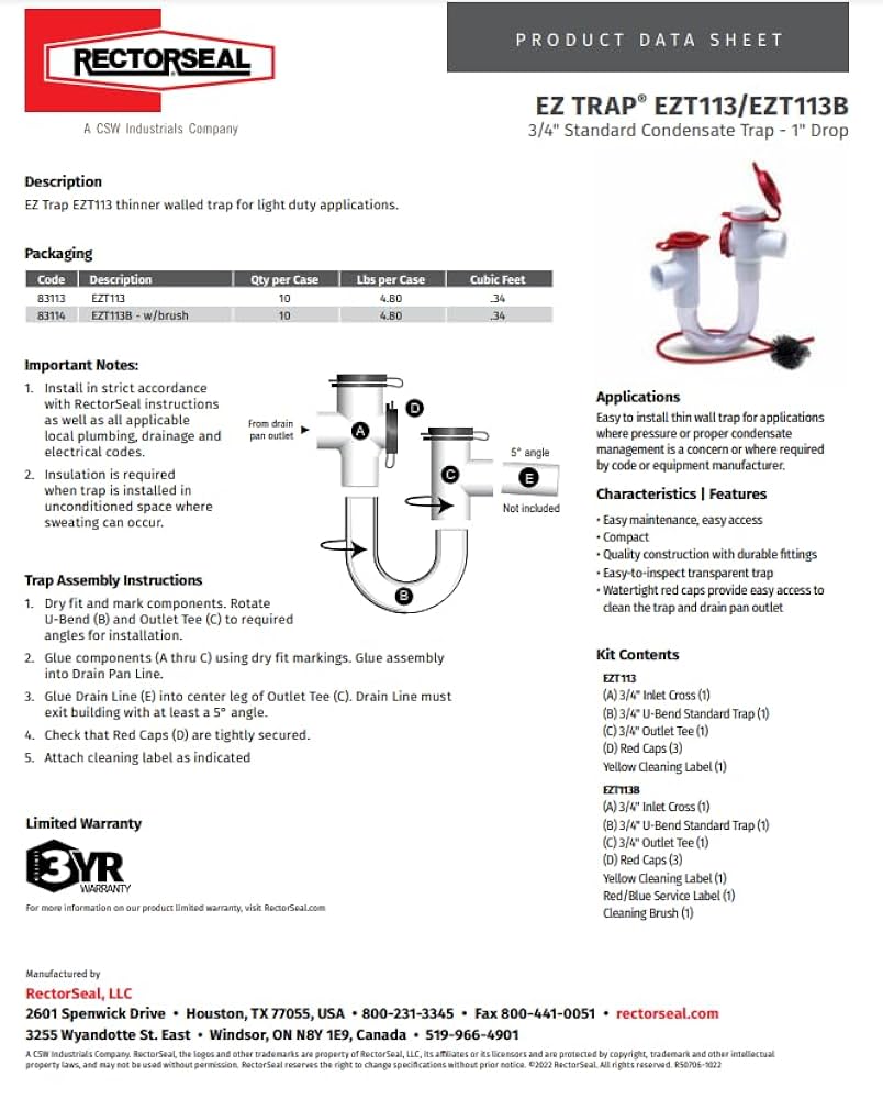 colon　1001 Amazon.com: Rectorseal 83114 2 EZ 113B Trap Kit with Brush