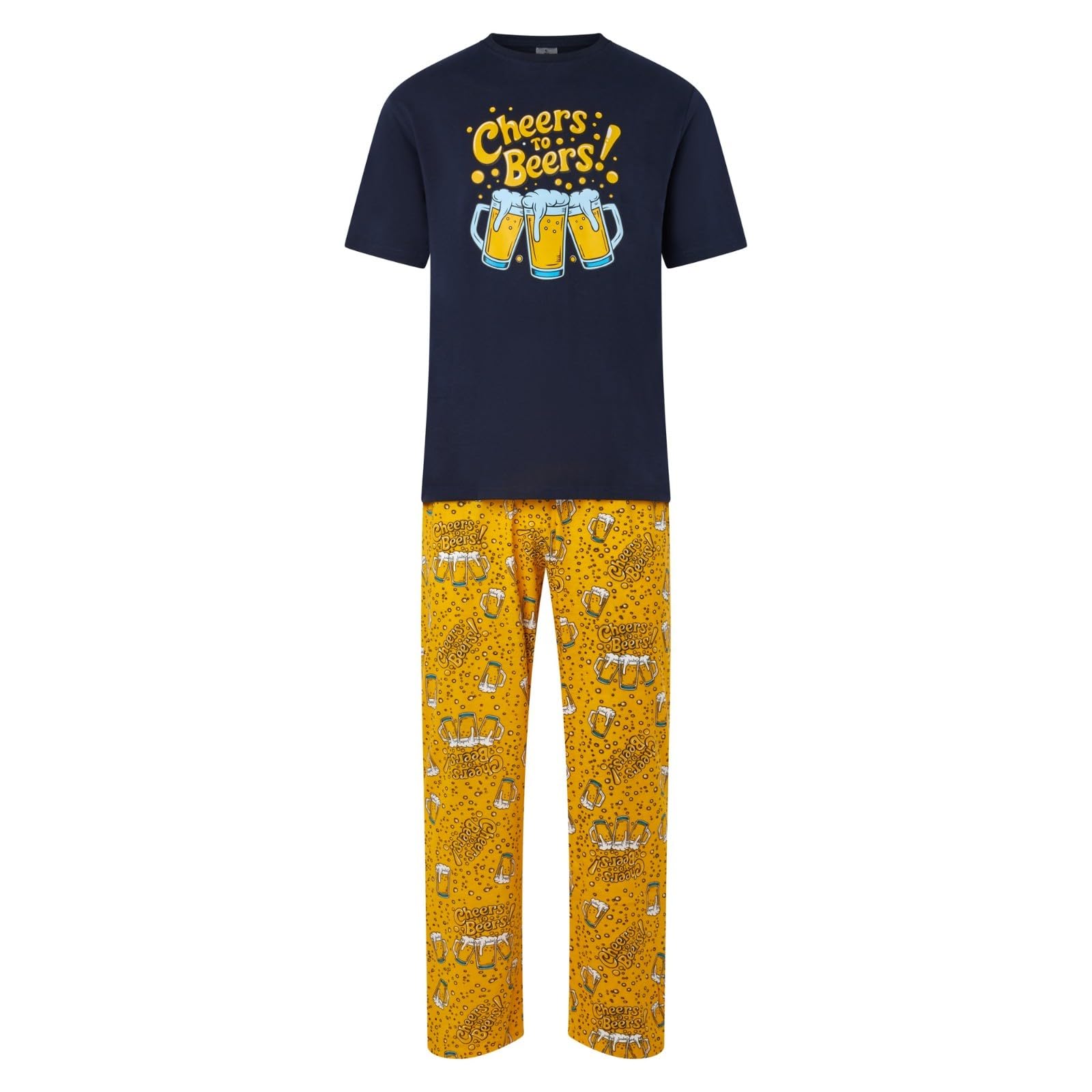North East Men's Cheers To Beers - Gold Yellow Pyjamas Beer Cheers Theme Pj Sets Night Sleep Lounge Wear M To Xxl New (Gold Ylw Xxl)
