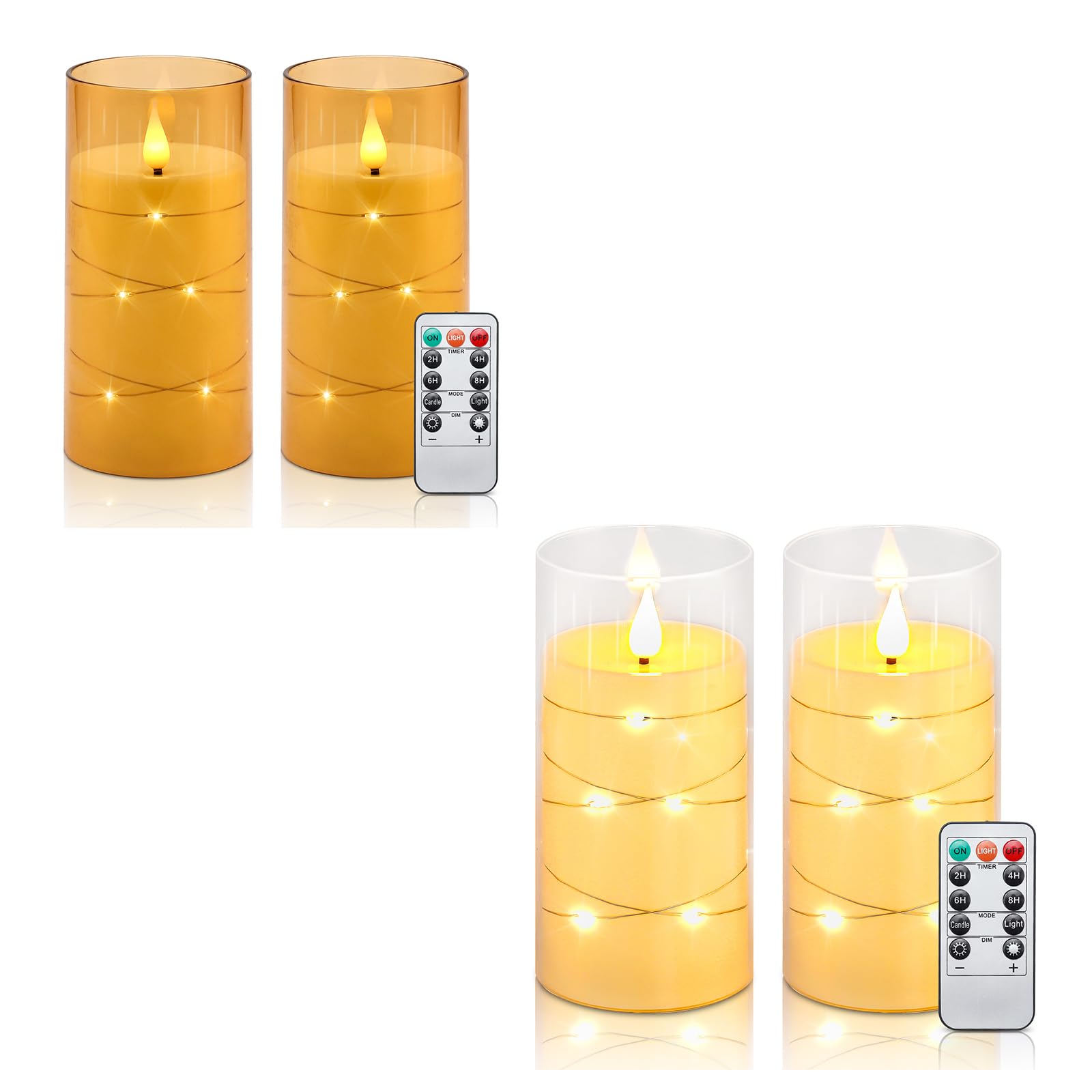 AignisAignis Flickering Flameless Candles in Unbreakable Plexiglass Shell with Embedded String Lights, Breath Flame Battery Operated LED Candles with Timer