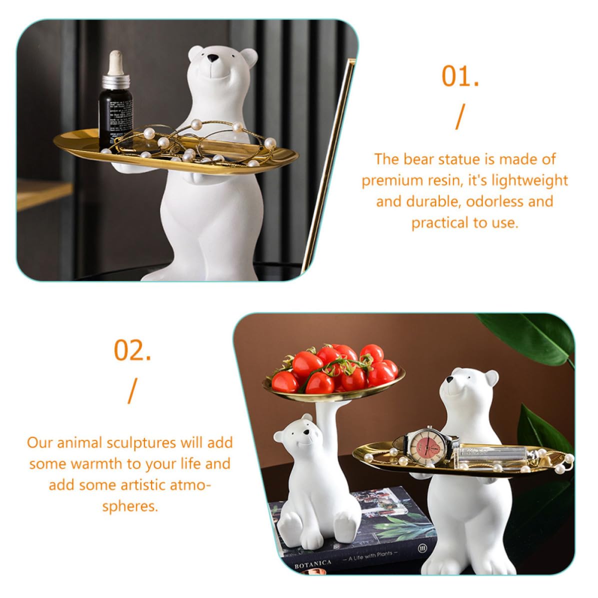 VALICLUD Bandeja para Guardar Joyas y Llaves con Diseño de Oso en Resina Sintética Ligera, Bandeja Removible y Decoración Artística Adecuado para Balcones y Salones
