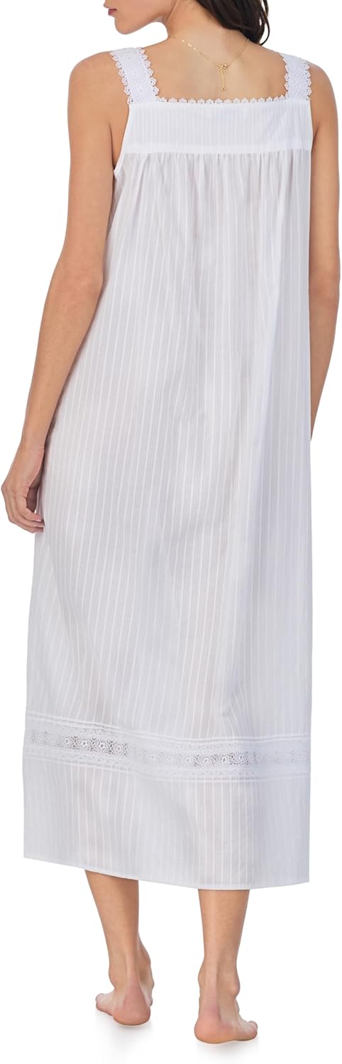 Eileen West Sleepwear & Loungewear for Women – Dobby Stripe Collection - 100% Cotton Lightweight Sleeveless Long Nightgown - Image 3