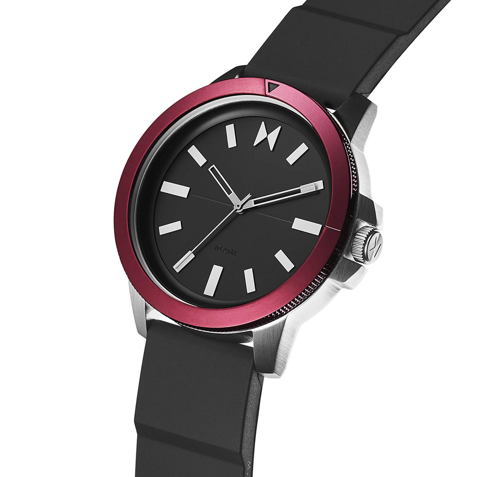 MVMT Minimal Sport Mens Watch, 45.5 MM | Stainless Steel Case, Silicone Band, Analog Minimalist Watch, Rotating Bezel | Red Sea
