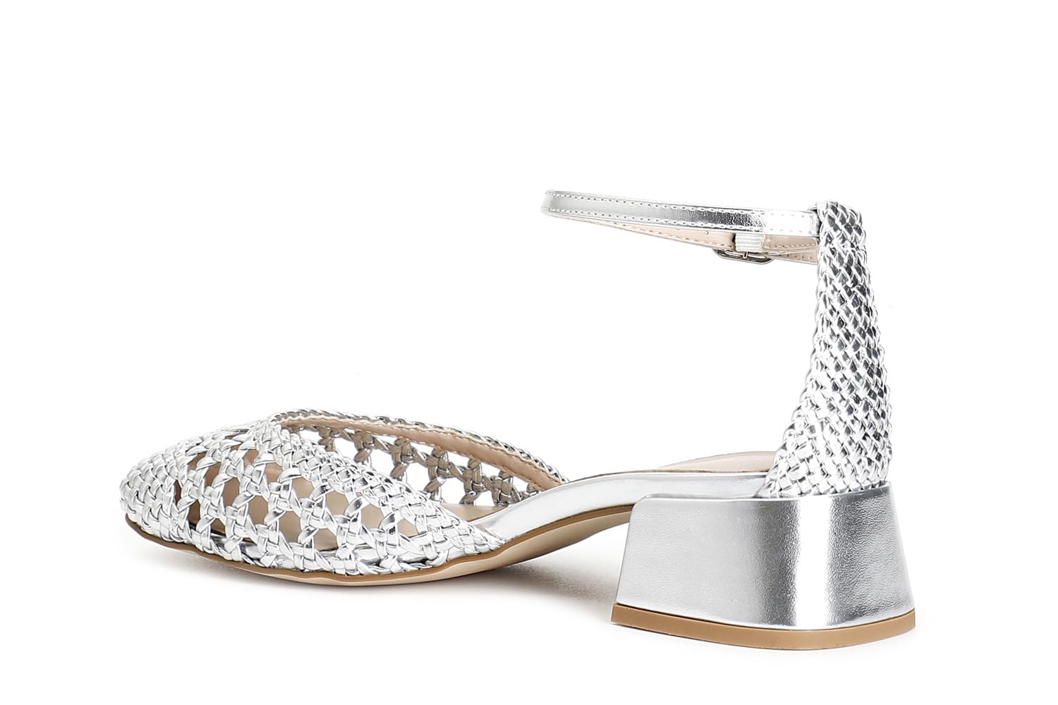 CAFèNOIR - Décolleté Open Shank in Laminato Intrecciato con Laccio alla Caviglia, da Donna