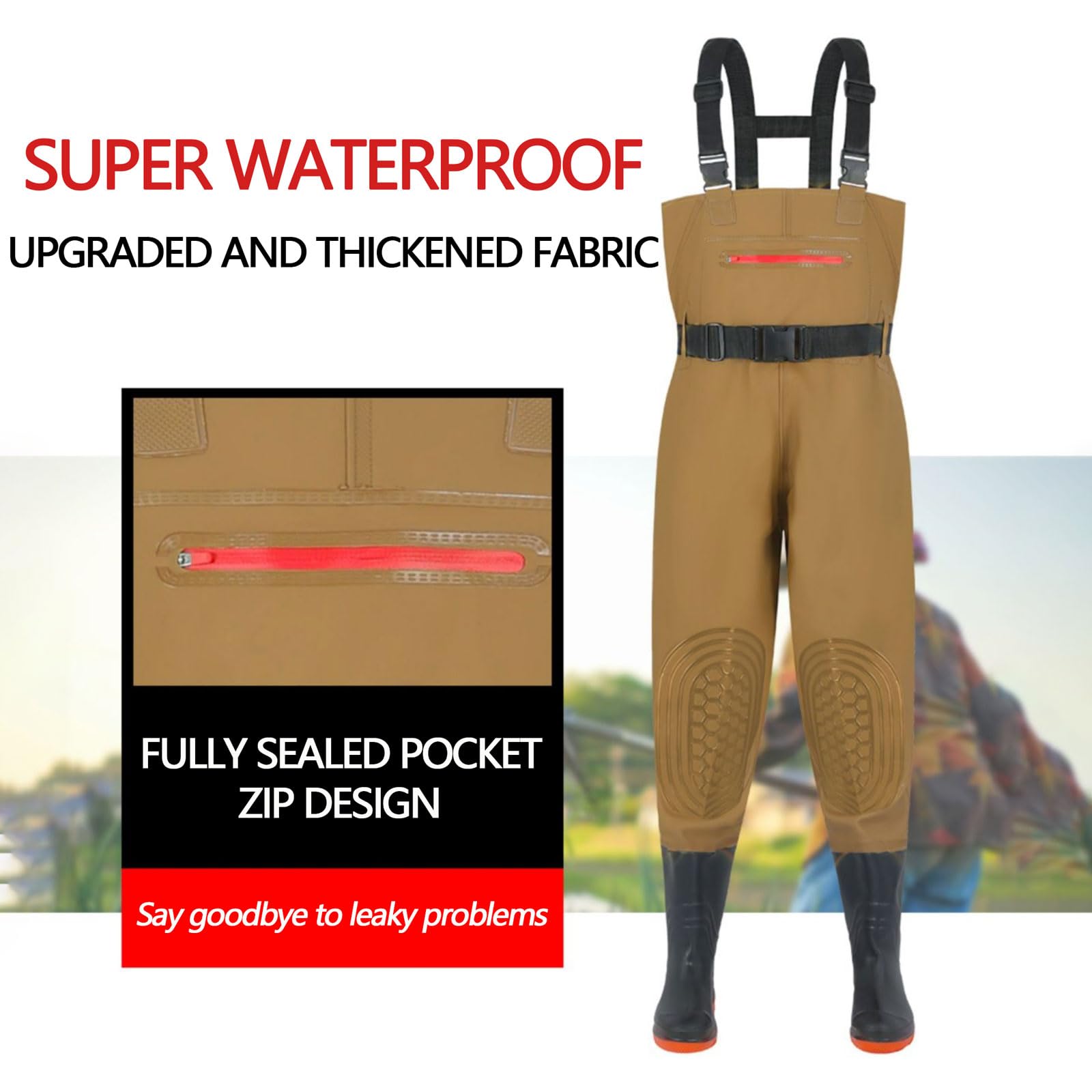 Vadeadores de Pesca para Hombres PVC Vadeadores de Pesca con Botas de Antideslizante para un Agarre máximo Bolsa Impermeable Totalmente sellada para Caza y Pesca Tallas 36-47