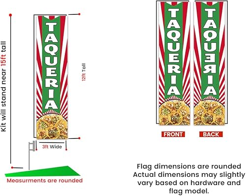 Miniatura 4 de Taqueria Boomer - Bandera rectangular de plumas, llamativo cartel para negocios y marketing, juego completo con kit de poste de 15 pies y punta de