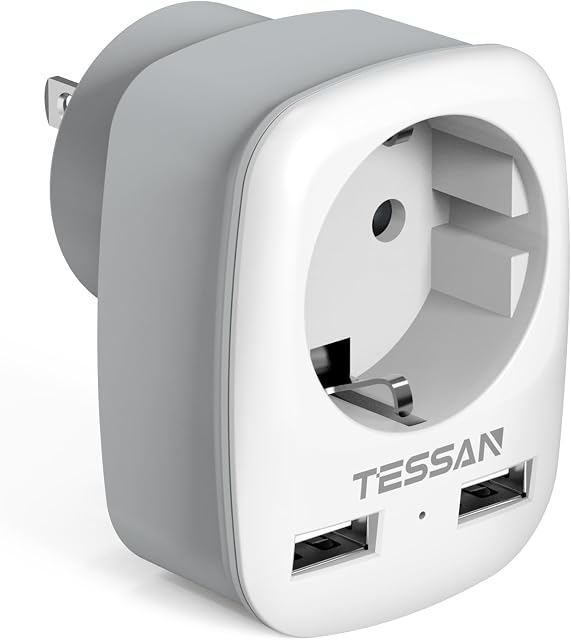 TESSAN Adapter Podróżny USA Adapter Ameryka Niemcy Wtyczka z 2 Portami USB 2.4A, Adapter Gniazda Adapter Wtyczki Podróżnej Adapter Sieci Kanada Tajlandia Meksyk ładowarka ścienna