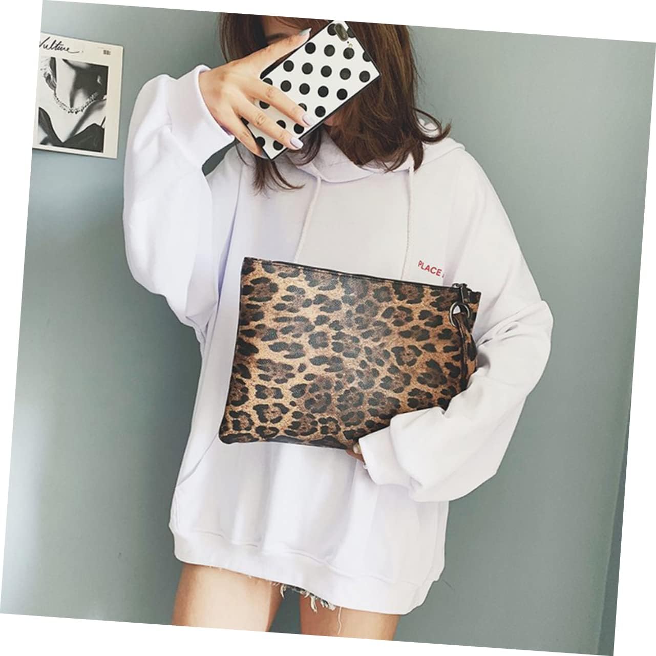 VALICLUD Trendy Bags for Women Leopard Wallet Trendy Handbags Hot Handbag Clutch Purse Leopard Grain Bag Envelope Bag Lady Bags Clutch Bag Brown Fashion Wristband Trendy Purse Leopard Bag