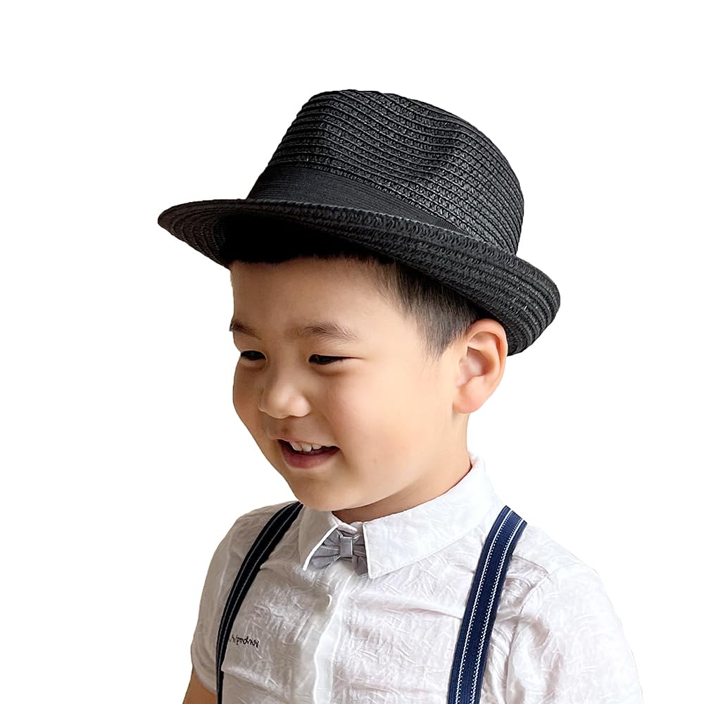 Myizimstraw Fedora Sun Hat For Kids Roll Up Short Brim