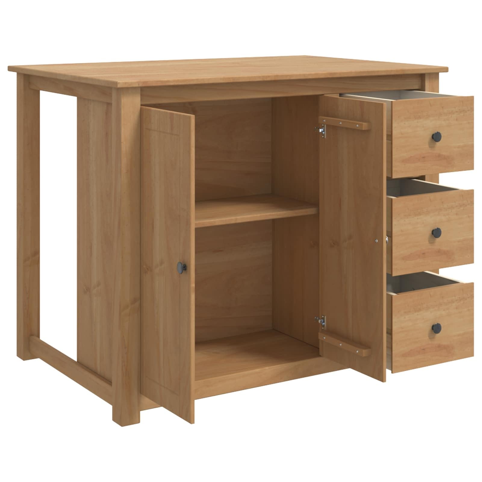 Gecheer Küchenwagen Massivholz Kiefer, mit 3 Schubladen und 2 Türen, Mobile Servierwagen für Küche, 112x77x90 cm, Honigwachs Finish, 2 Stück Set for Moderne Küchenorganisation