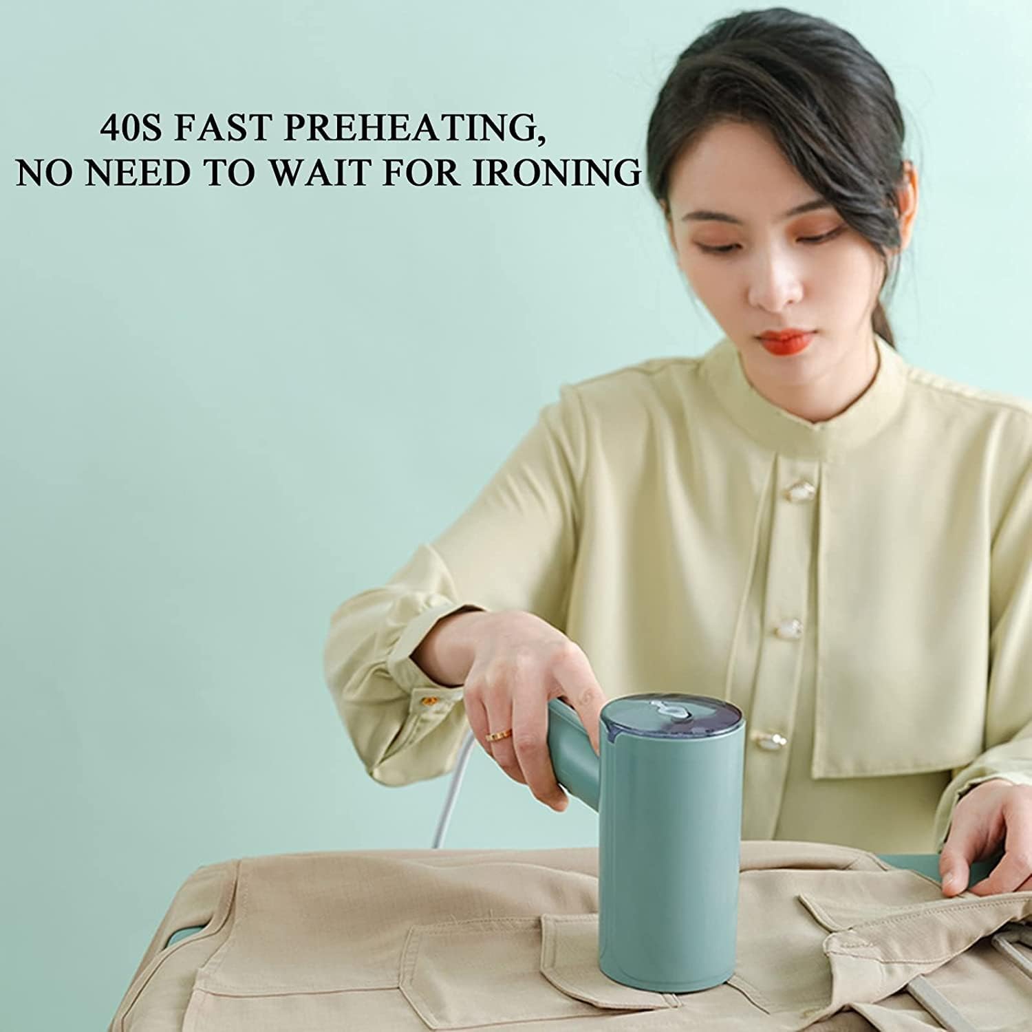 Handheld Garment Steamer Steam Mini Electric Iron with Water Tank Portable Household Sterilization Wrinkle-Free Clothes Stainless Steel Sole Plate (Color : Pink) (White)