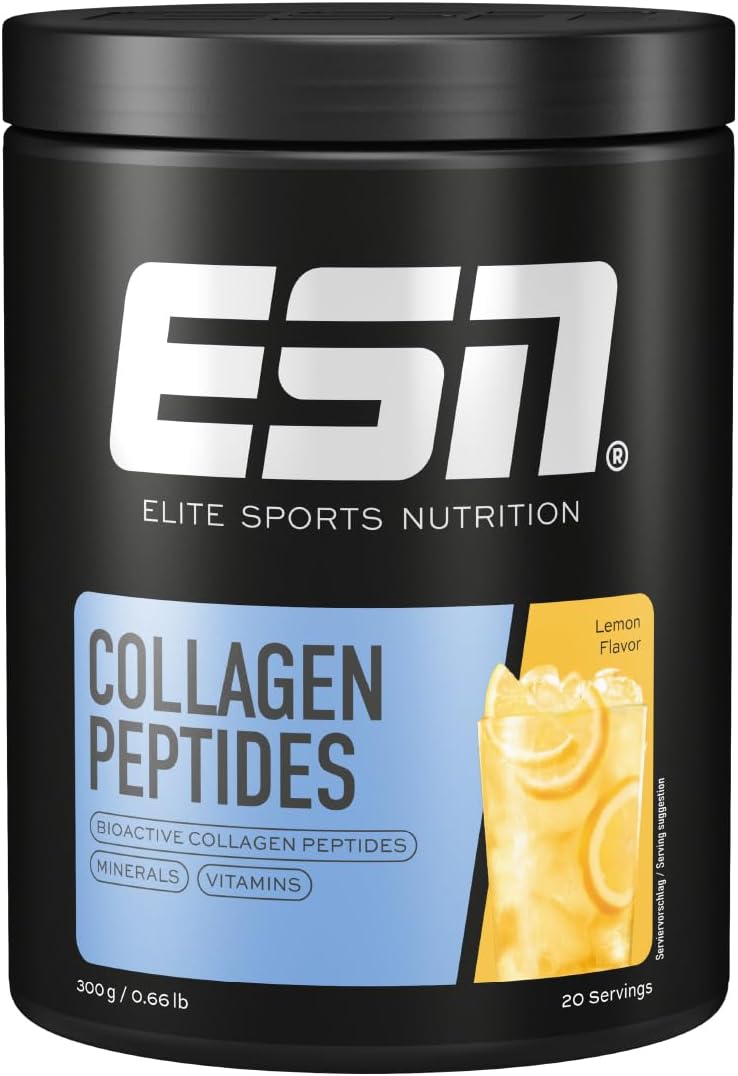 ESN Collagen Peptides, Lemon, 300 g, 20 Porties – Collageenpoeder ter Ondersteuning van Gewrichten, Kraakbeen, Huid en Botten, Gemaakt in Duitsland, Laboratorium Getest