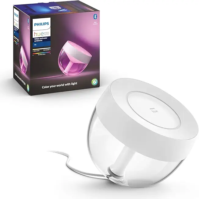 Philips Hue White & Color Ambiance Iris Tischleuchte (570 lm), dimmbare LED Leuchte für das Hue Lichtsystem mit 16 Mio. Farben, smarte Lichtsteuerung über Sprache oder App, weiß