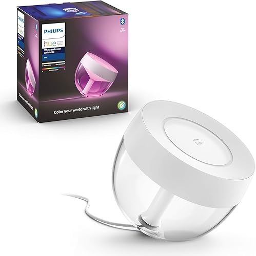 Philips Hue White & Color Ambiance Iris Tischleuchte (570 lm), dimmbare LED Leuchte für das Hue Lichtsystem mit 16 Mio. Farben, smarte Lichtsteuerung über Sprache oder App, weiß - Weiß