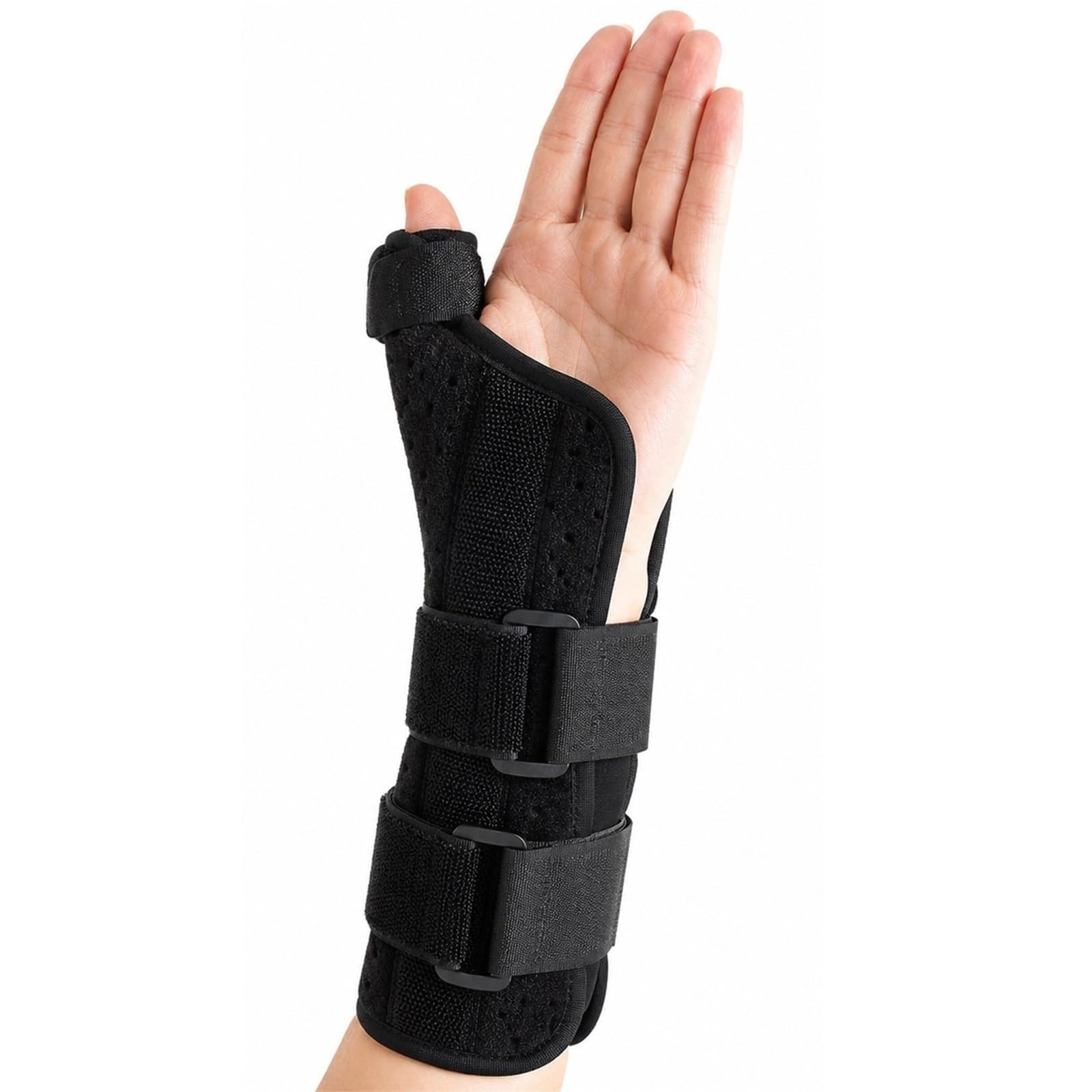 Stabilizator Kciuka z Wyjmowaną Szyną Metalową Orteza Nadgarstka na Skręcenia i Urazy Opaska Uciskowa Regulowana Oddychająca dla Kobiet i Mężczyzn Czarna(Lewy,L)