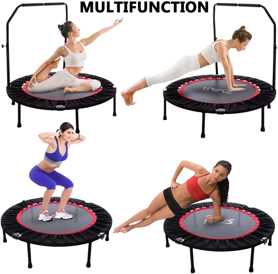 RAVS Mini Trampoline for Kids Adults, 40" Foldable Fitness Rebounder Kids Trampoline with 5 Levels Height Adjustable Handle Resistance Bands, Exercise Trampoline Indoor Workout Max Load 350lbs : Sports & Outdoors