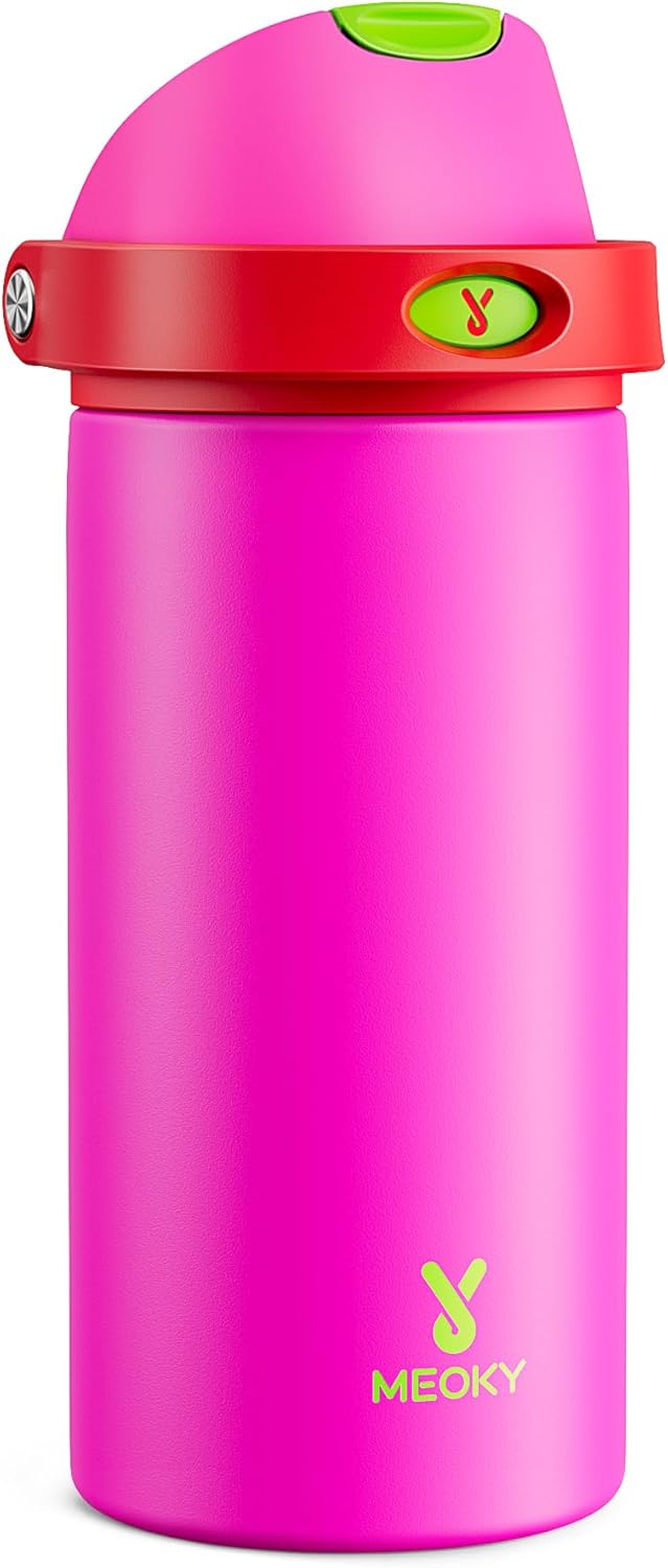 18 oz Insulated Water Bottle for Kids: Meoky Stainless Steel Water Bottle with 2-in-1 Straw and Spout Lid - Leak Proof, Cold for 24 Hours, BPA-Free for Girls School Backpacks, All the Berries
