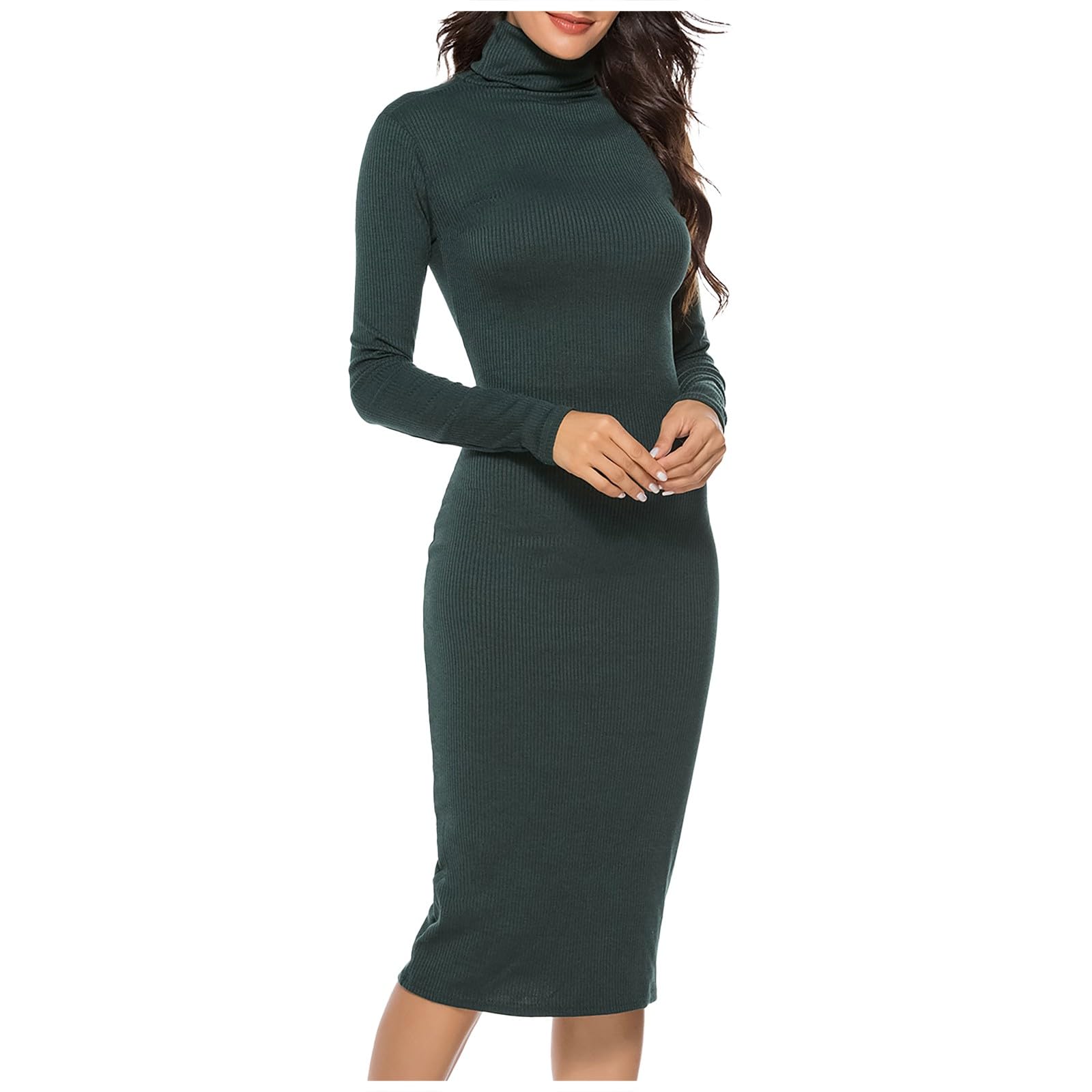Vestido Tipo Suéter Ajustado De Manga Larga con Cuello Alto Y Punto Acanalado for Mujer