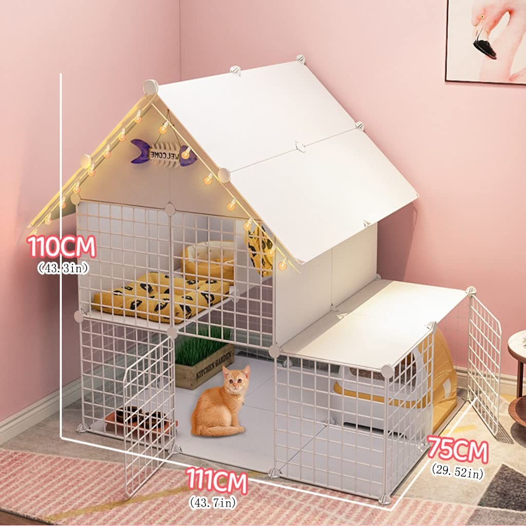 Okap Klatka dla kota Ogrodzenie dla kota Odpinany drut Kryty Domek dla majsterkowiczów Duży trening Idealny dla 1-2 kotów (Rozmiar: 111 x 75 x 110 cm)