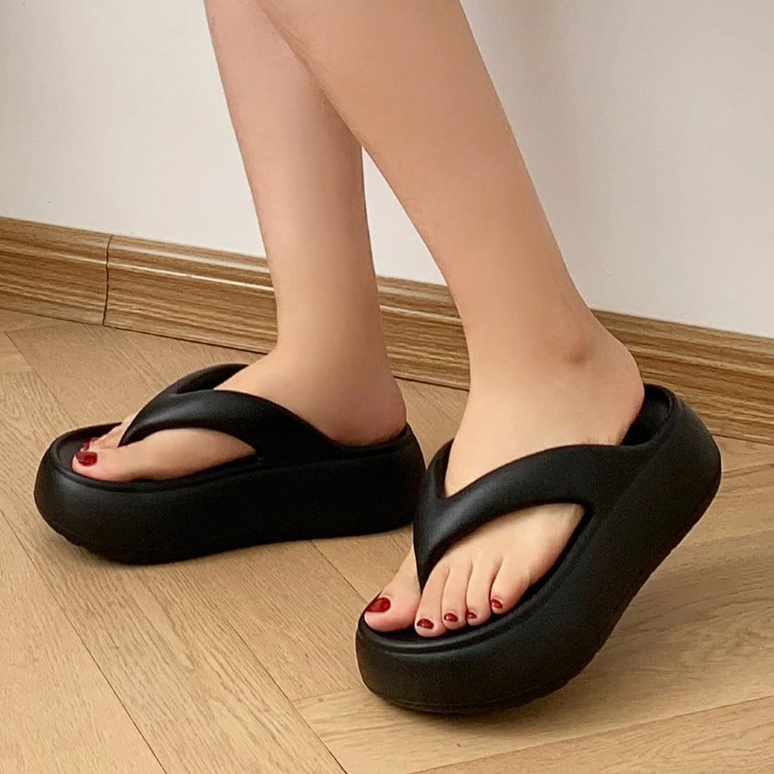 Harssidanzar Womens Platform Flip Flops EVA, 6cm Heel Thick Sole Trendy Thong Sandals for Daily Wear & Beach HL228US - Image 5