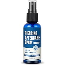 Piercing Aftercare Spray, Saline Spray for Piercings, Ear Nose Belly Piercing Cleaner, Fine Mist No-Touch Piercing Cleaning Solution, Gentle for Sensitive Skin, 2 Fl Oz