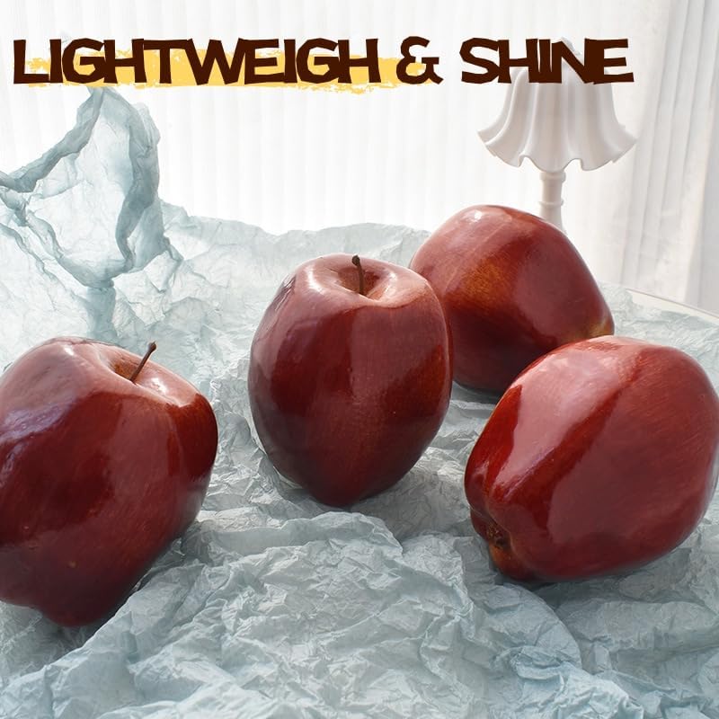 Miniatura 4 de Kesoto 6 manzanas rojas artificiales, decoración de fiesta de cocina, cocina, manzanas rojas grandes, 3.3 x 2.9 pulgadas