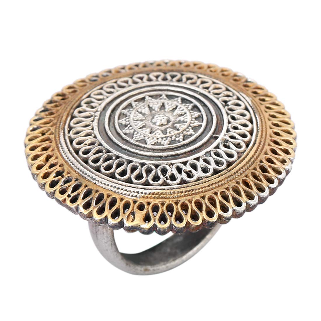 Indian Traditional Antique Boho Oxidized Adjustable Statement Ring Intricate Carved Fashion Jewelry for Girls Women