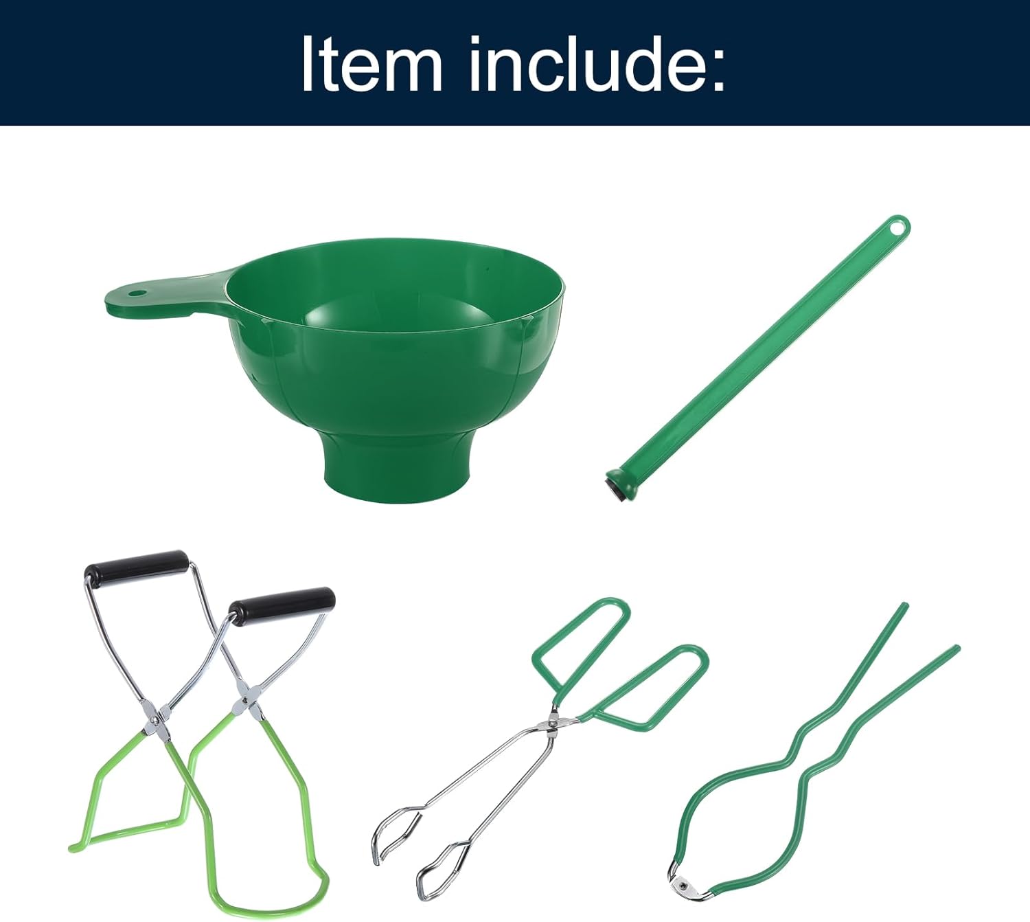 uxcell Home Canning Kit Tools Set, 5 Pieces Canning Supplies Kits with Canning Jar Lifter Tongs, Can opener, Food Clamp, Jar Lifter, Canning Funnel, Green