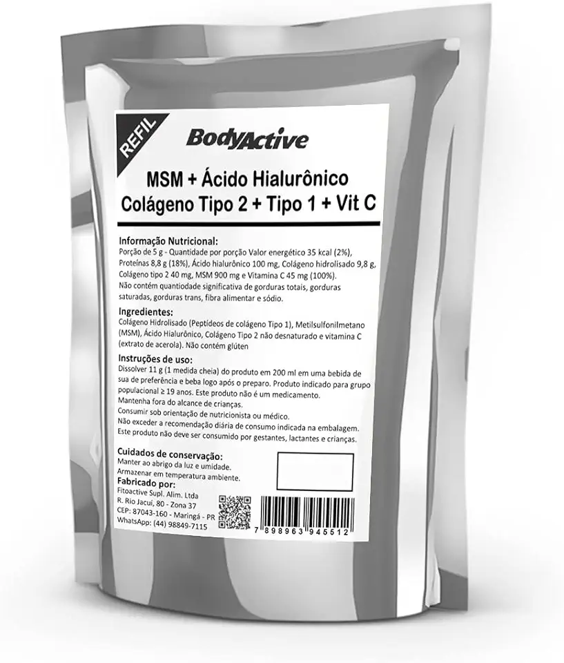 MSM Ácido Hialurônico Colágeno Tipo 2 E 1 Vit C 330 g Bodyactive