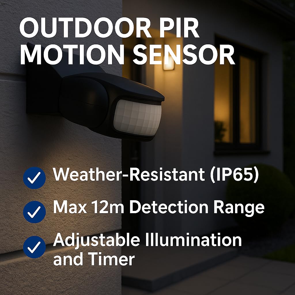 Kanlux ALER-N - Sensor de movimiento PIR negro para exteriores | IP65 impermeable | Montaje en pared | Rango de 12 m | Detector de movimiento para luces de seguridad | Sensor infrarrojo | Ahorro de