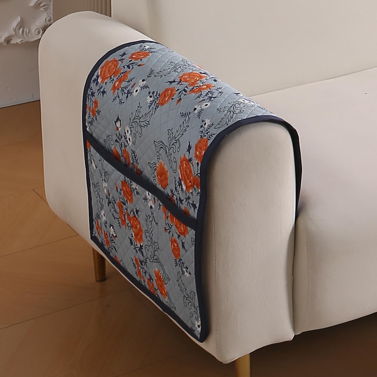 Beige Peony Sofa Cover - L Shape 5 Seater -6